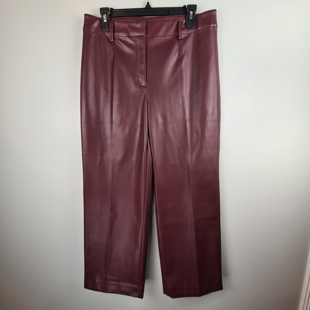 Ann Taylor Burgundy Faux Leather High Rise Straight Leg Ankle Pants Size 8 NEW